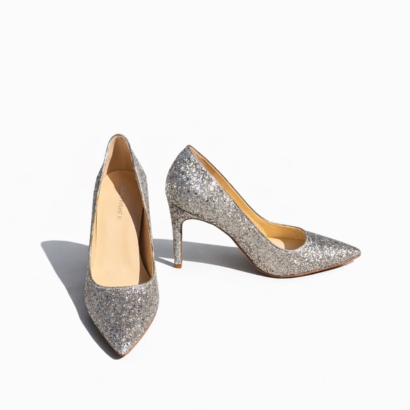 Marc Fisher Silver Glitter Pumps Pointed Toe Stiletto Wedding Party Heals 7.5 - Picture 5 of 12